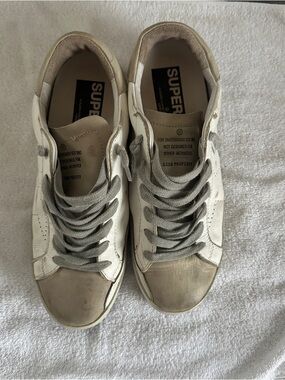 Golden Goose White and Gray Superstar Low-Top Sneakers